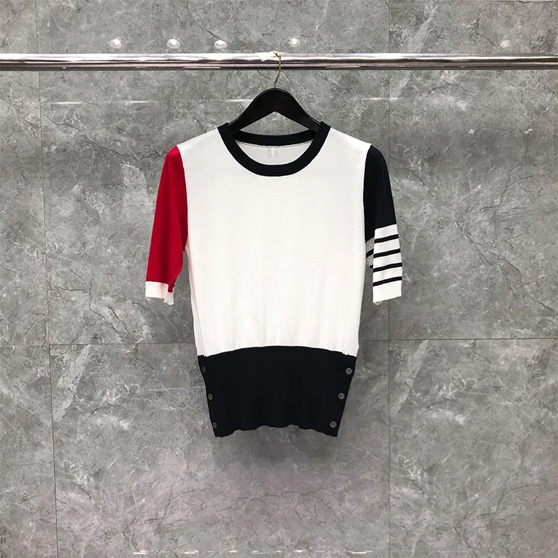 

Футболка THOM высокого качества на заказ, оптовая продажа, одежда для пары, Женская Смешанная белая трикотажная толстовка с коротким рукавом ...