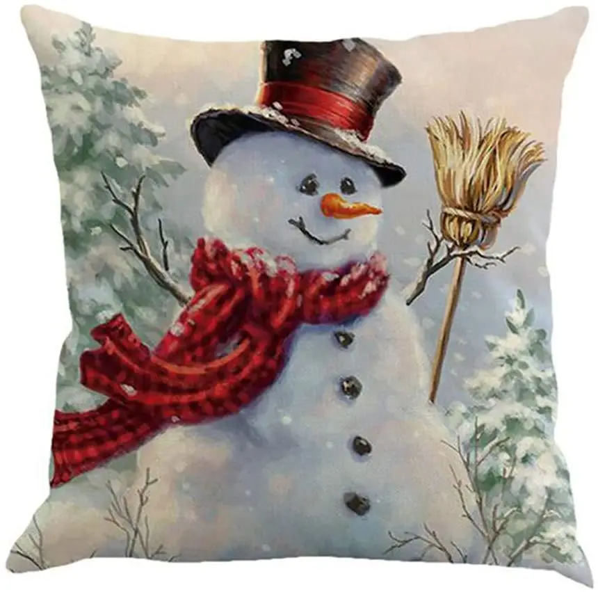 

Christmas Kawaii Snowman Patterned Pillow Case Sofa Waist Throw Cushion Cover Home Decor (C)