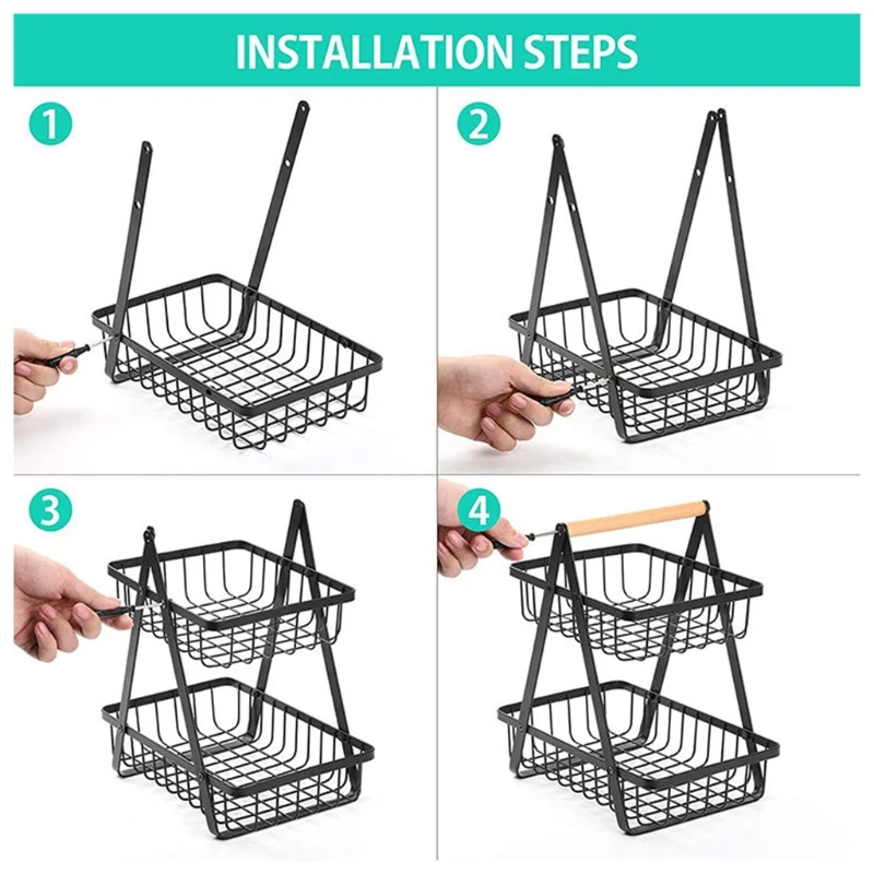 

Kitchen Storage 2-Tier Fruit Basket Portable Countertop Shelf Rack for Fruits Household Vegetables Toiletries Baskets Storage
