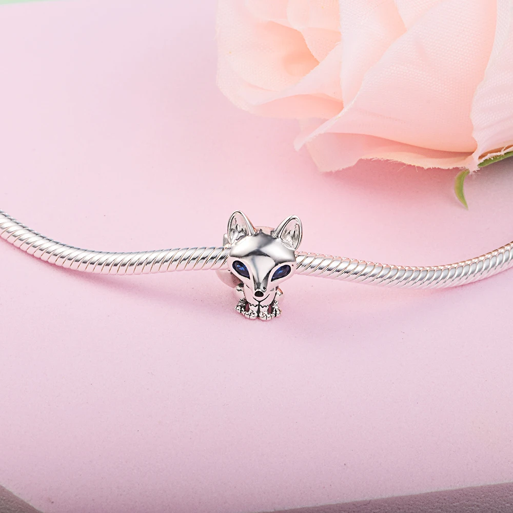

Fits for Europe Charms Bracelets Blue-Eyed Fox Beads 100% 925 Sterling Silver Jewelry Free Shipping