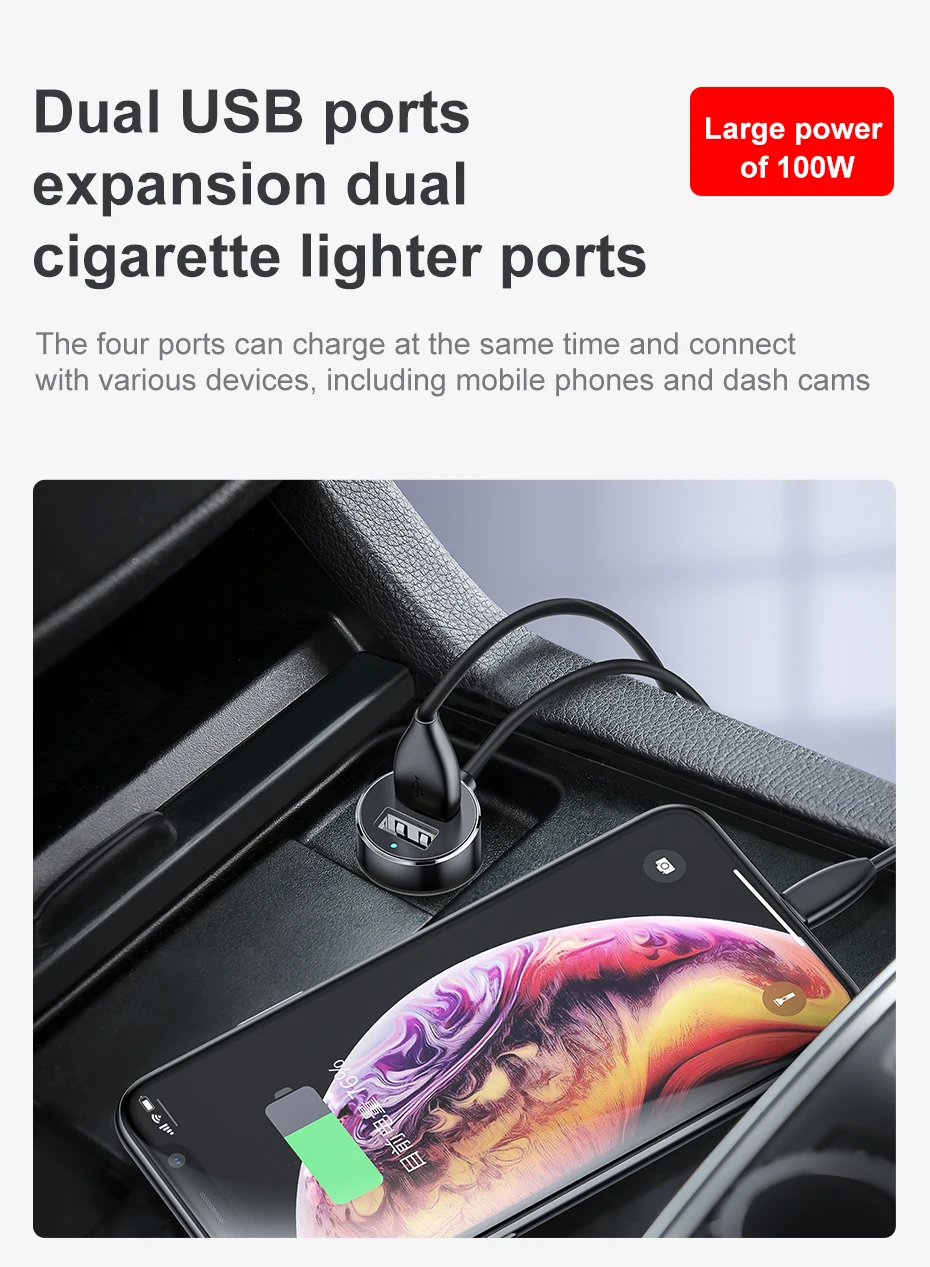 Baseus, автомобильный разветвитель, прикуриватель, двойной USB, автомобильное зарядное устройство, 3.1A, быстрое зарядное устройство, автомобильный прикуриватель для iPhone, samsung
