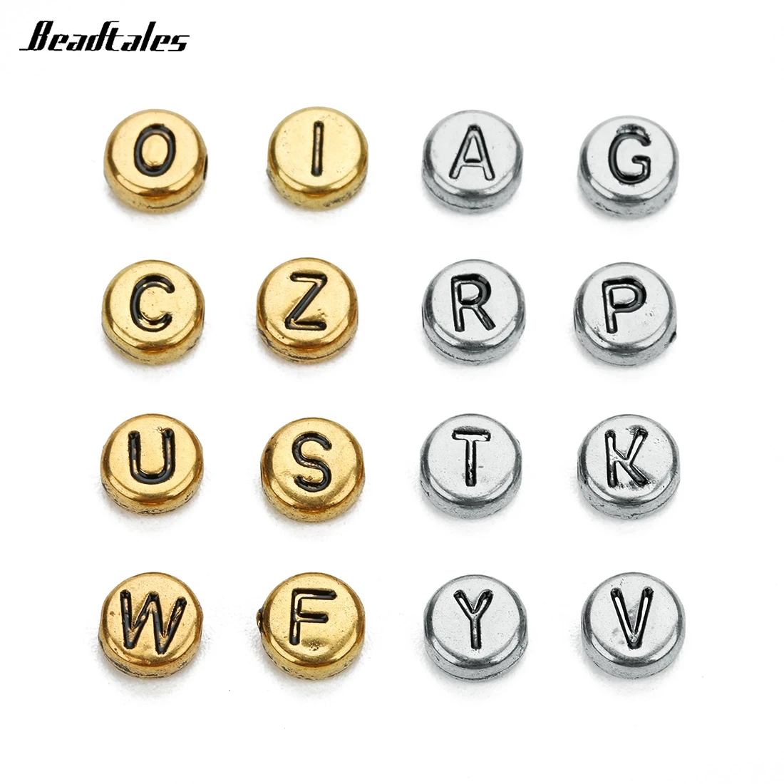 

Beadtales 100pcs/lot 7mm Round Acrylic Beads Antique Gold/Silver Color Letter Beads For Women DIY Handmade Jewelry Findigns