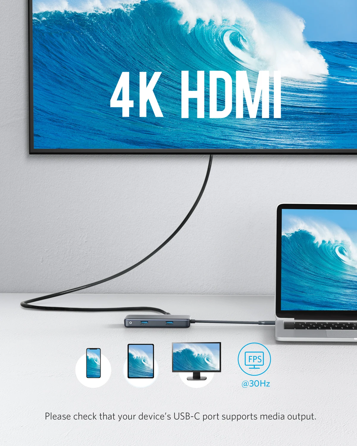 Адаптер Anker USB C Hub расширение питания + 7 в 1 с 4K к HDMI 60 Вт Power Delivery Гбит/с Ethernet |