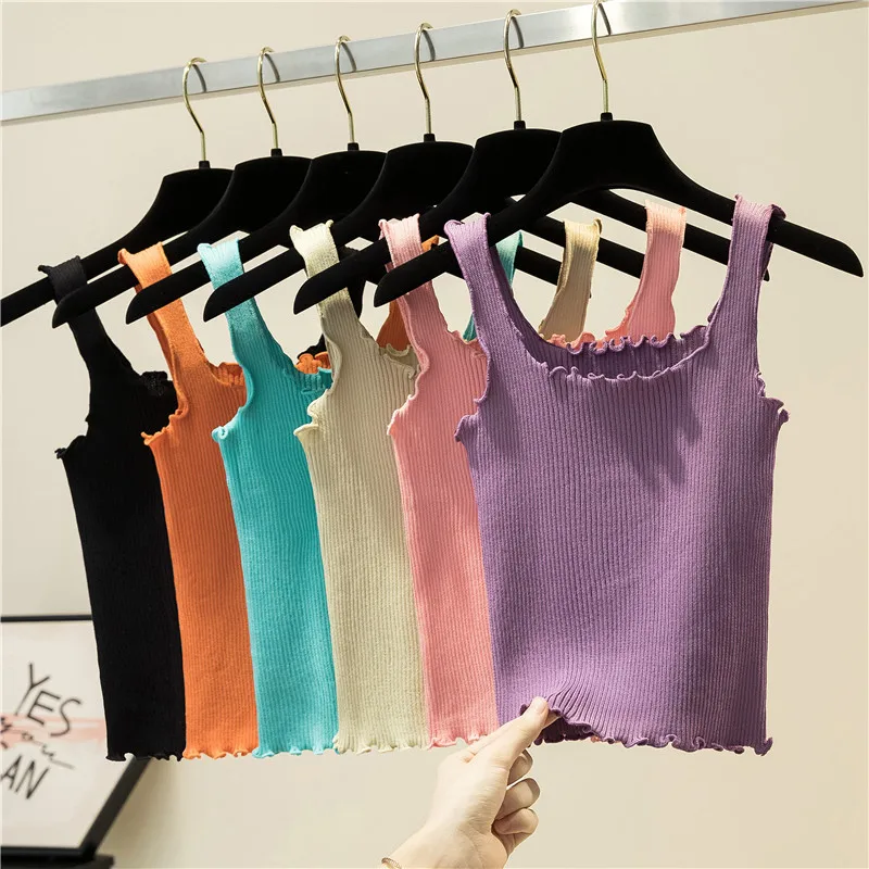 Новые летние женские майки модные короткие стильные однотонные повседневные с