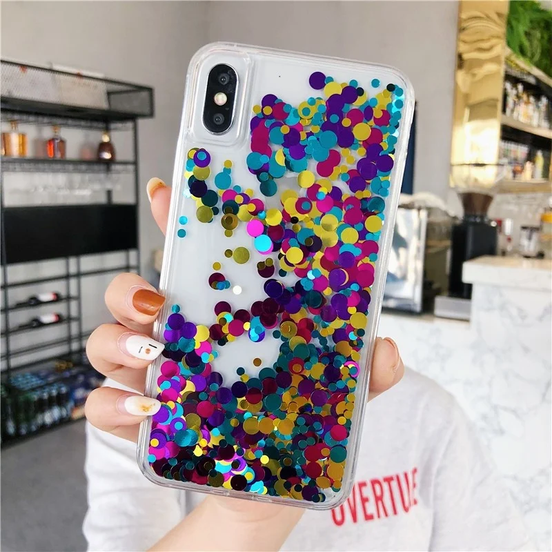Чехол с радужной волной и блестками в горошек для iphone 11 11Pro Max X XR XS 7 8 Plus жидкий