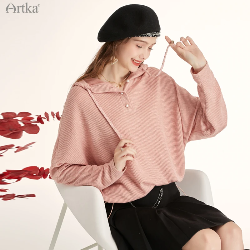 Женская трикотажная толстовка ARTKA розовая Свободная Повседневная Толстовка с