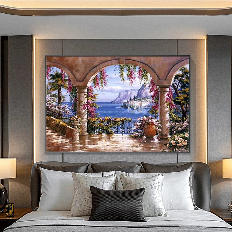 

Venetian resort posters and printed abstract Venetian resort paintings on canvas decorated the living room with modern murals