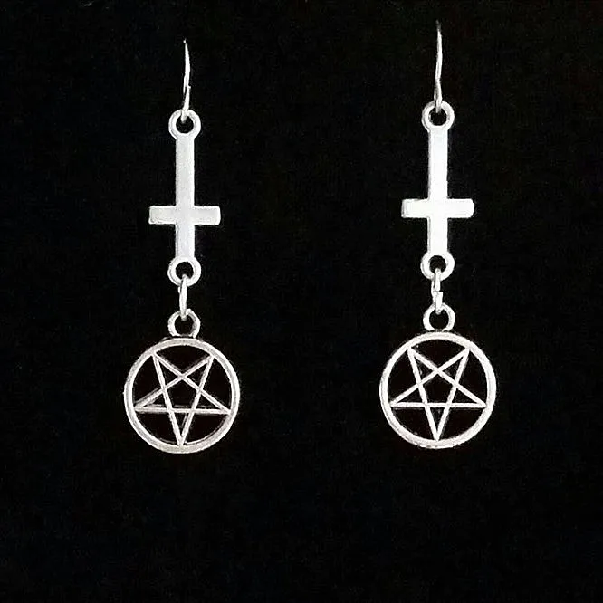 

New Fashion PENTAGRAM, Inverted Pentagram Earrings, Satanic Jewelry, Inverted Cross Earrings For Women Gifts