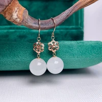 shilovem 18k yellow gold real natural white jasper drop earring fine jewelry women wedding gift new 1010mm myme10106651hby