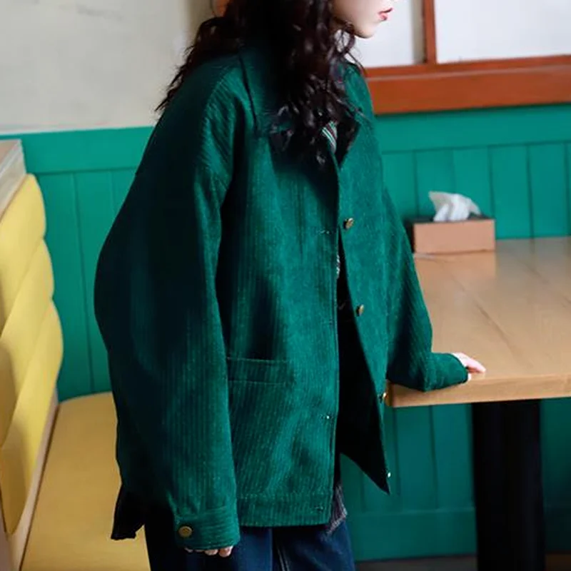 Базовые Женские вельветовые куртки в Корейском стиле винтажная модная уличная