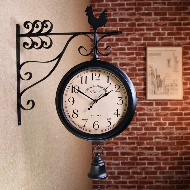 

American Metal Wall Clock Silent Retro Double Faced Nordic Creative Shabby Chic Clocks Home Decor Living Room Reloj Pared Gift