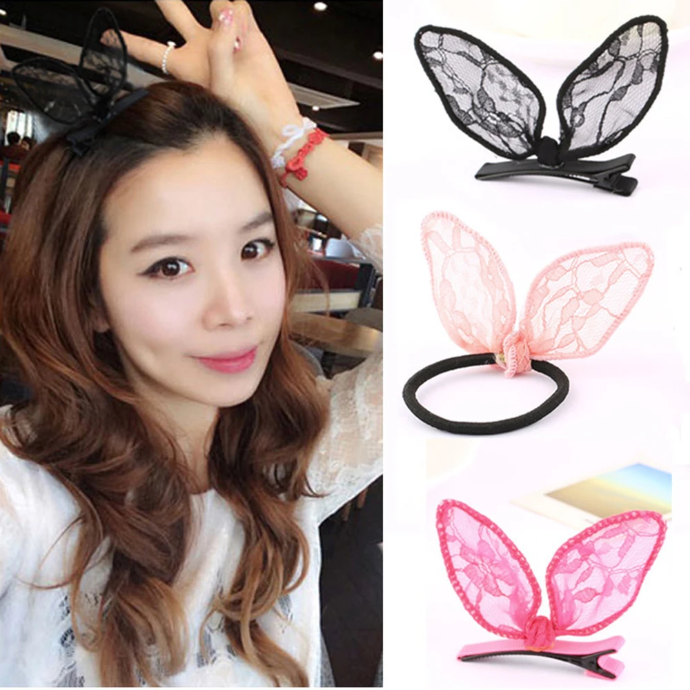 1 шт. тканевые кружевные кроличьи уши для волос кольцо с кружевным бантом