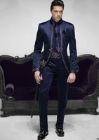 tailor made italian embroidery navy blue men suits slim fit groom prom tuxedo 2 piece male blazer luxury brand jacketpant terno