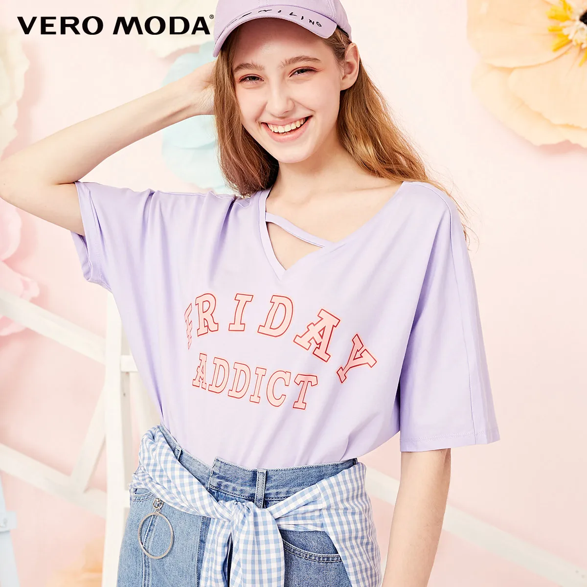 Ochird Женская футболка с v-образным вырезом и буквенным принтом Vero Moda | 3191T1505 - Цвет: Ochird