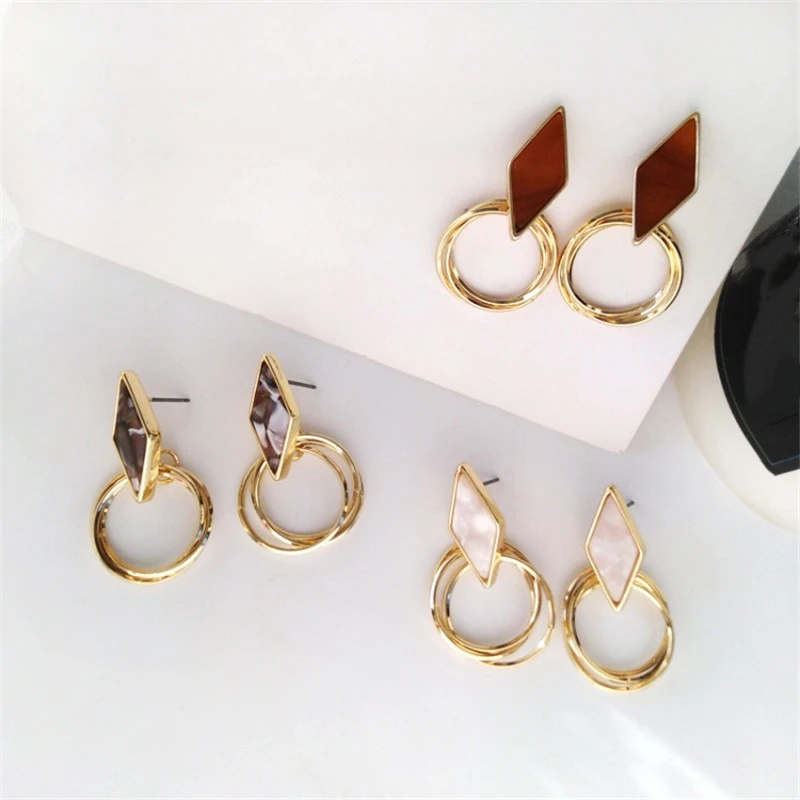 

Newest Cool Acetate Gold Layered With Hollow Earring For Woman Jewelry