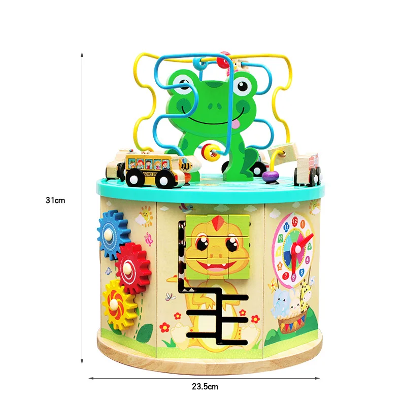 

Wooden seven-sided large animal round beads beaded children's early education scenes round beads treasure box toy