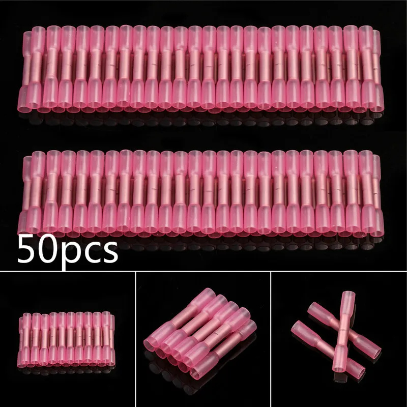 

50PCS Electrical Wire Terminal Heat Shrink Butt Crimp Terminals Red Waterproof Insulated Seal Wire Connectors