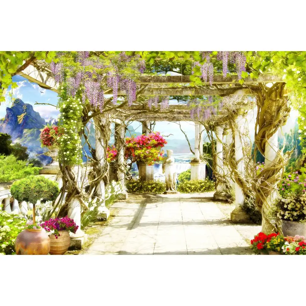 Летний фон для фотосъемки Yeele Coastal City Stone House Flower Tree Stair на заказ для фотостудии - Цвет: NBK00680