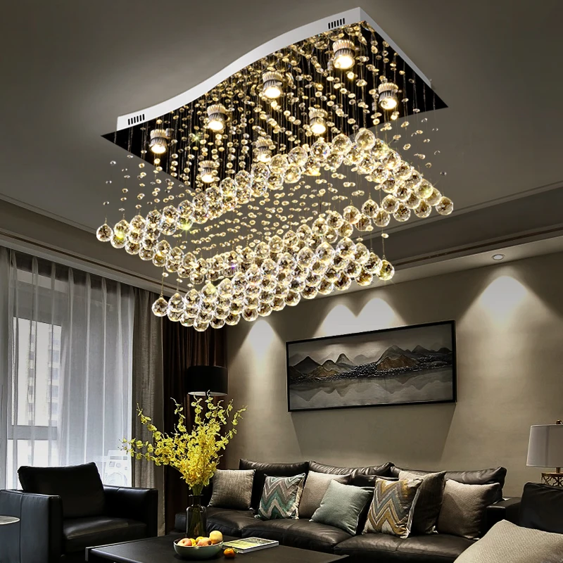 Современная роскошная хрустальная люстра прямоугольная лампа из нержавеющей