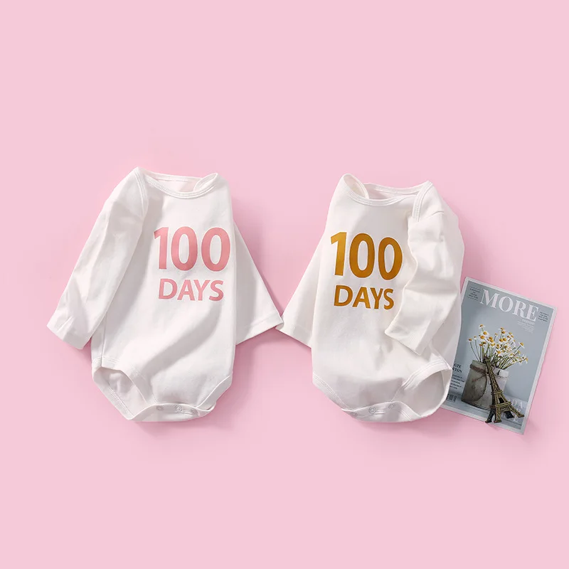 100 Days Baby Bodysuit Long Sleeve Cotton Baby Romper Newborn Baby Clothing Gift