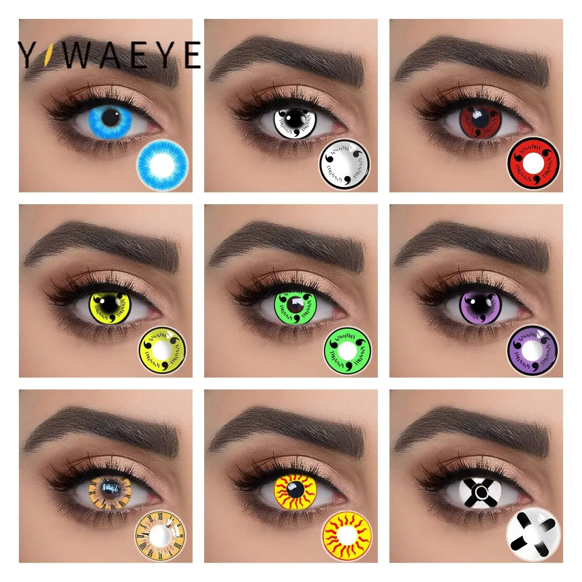 

YIWAEYE 2pcs/Pair Sharingan Halloween Contacts Annually Red Cosplay Colored Contact Lenses Cosplay Eye Lenses