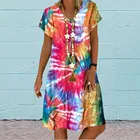 Женское Платье большого размера 4 #, Платье в стиле бохо с красочным принтом и короткими рукавами, повседневные летние платья с V-образным вырезом, 2021