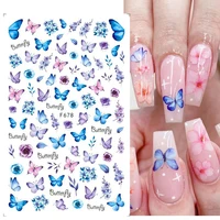 design leopard butterfly stickers for nails watercolor decals blue flowers sliders wraps manicure summer nail art decorations