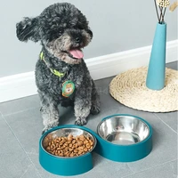 antislip double dog bowls cat drinking feeding dishes stainless steel pet food water feeder