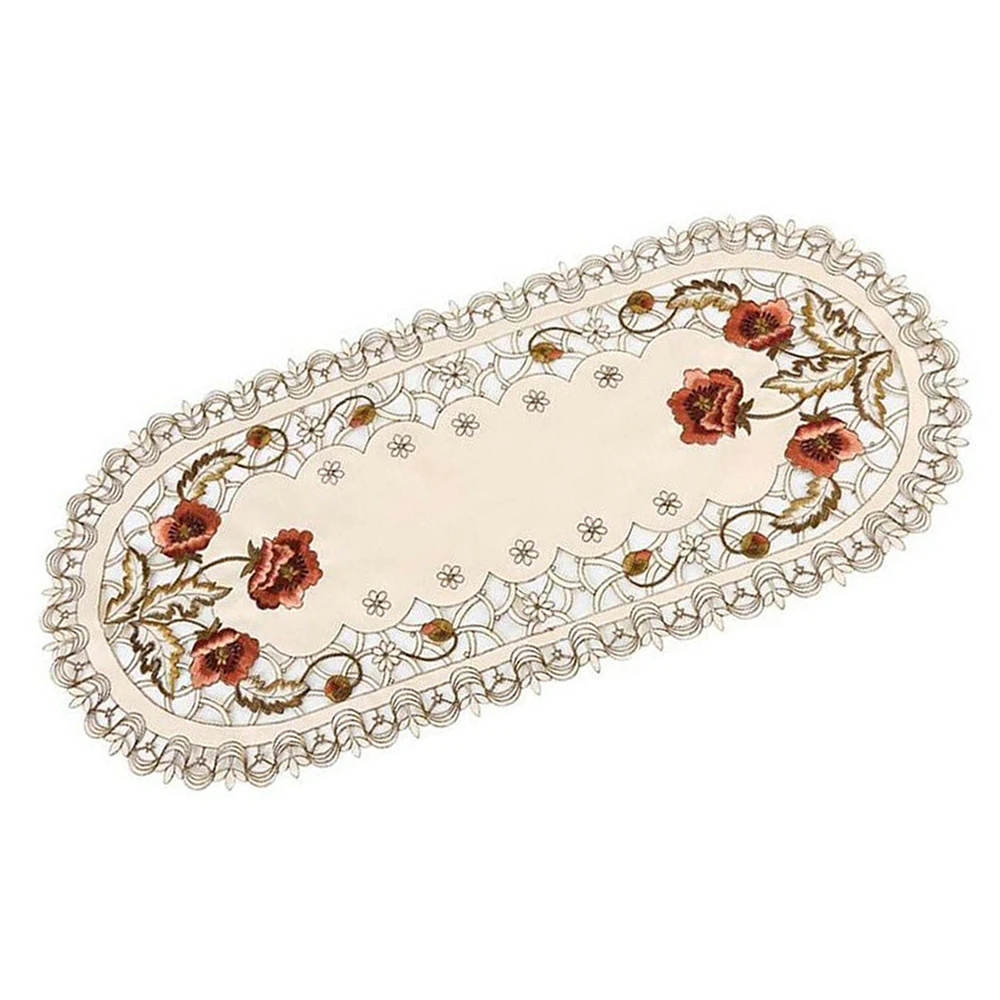 

40*85cm Vintage Embroidery Flower Tablecloth Hollow Coffee Table Mat Dining Table Cloth Wedding Party Event Banquet Home Decor