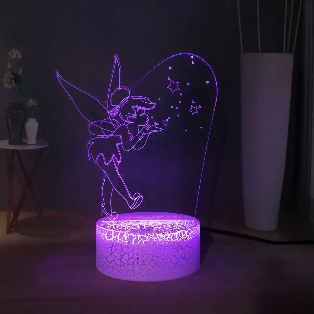 Милый светодиодный детский ночной Светильник Tinker bell RGB многоцветный USB мини 3D