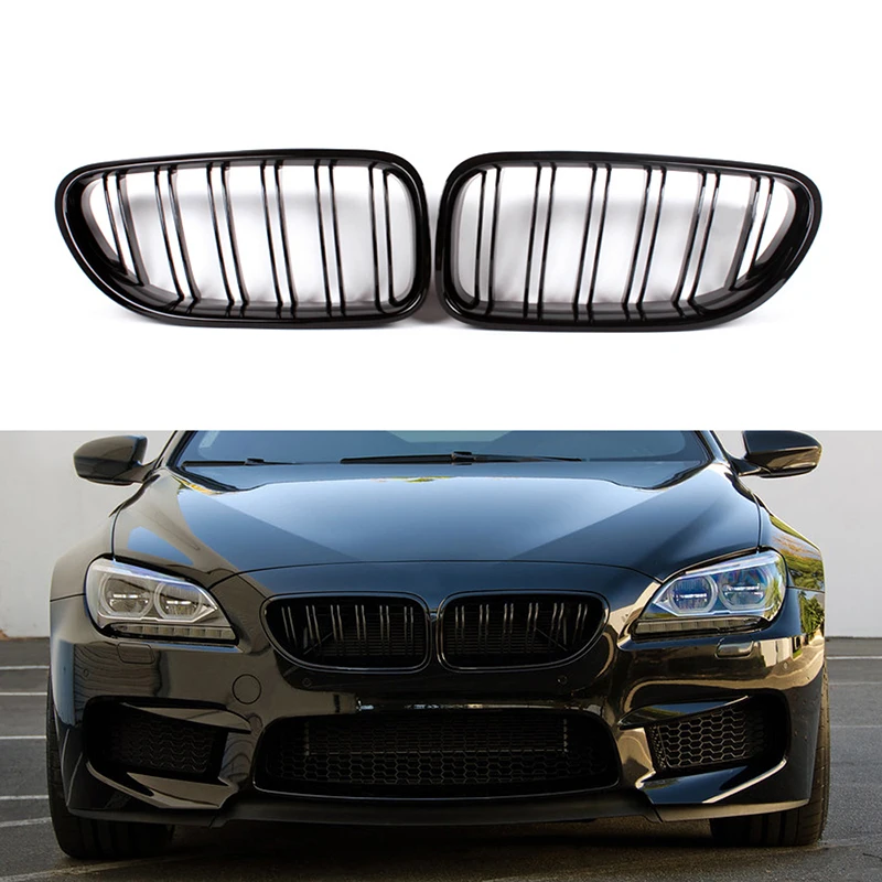 1 Pair Gloss Black M Color Front Kidney Grill Bumper Grill Double Slat Line For BMW F06 F12 F13 M6 630i 640i 650i 2012-2017