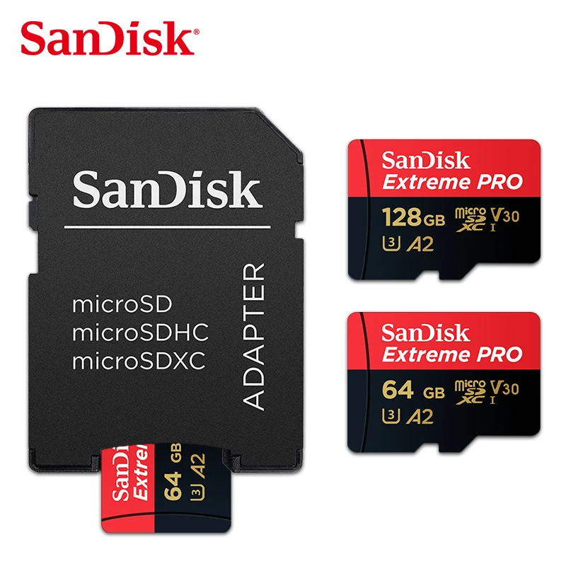100% Original SanDisk Extreme Pro Micro SD Card Up to 170MB/s 128GB 64GB A2 V30 U3 TF Card 32GB A1 Memory Card With SD Adapter