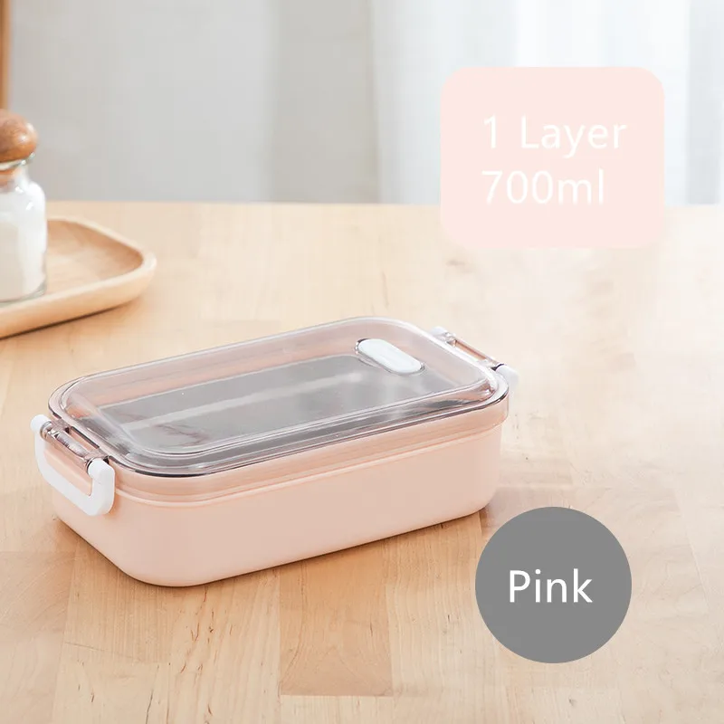 1 Layer Pink Портативный Ланч-бокс из нержавеющей стали 304, многослойные коробки для обедов бенто, набор посуды, микроволновая печь для взрослых, детский пищевой контейнер - Цвет: 1 Layer Pink
