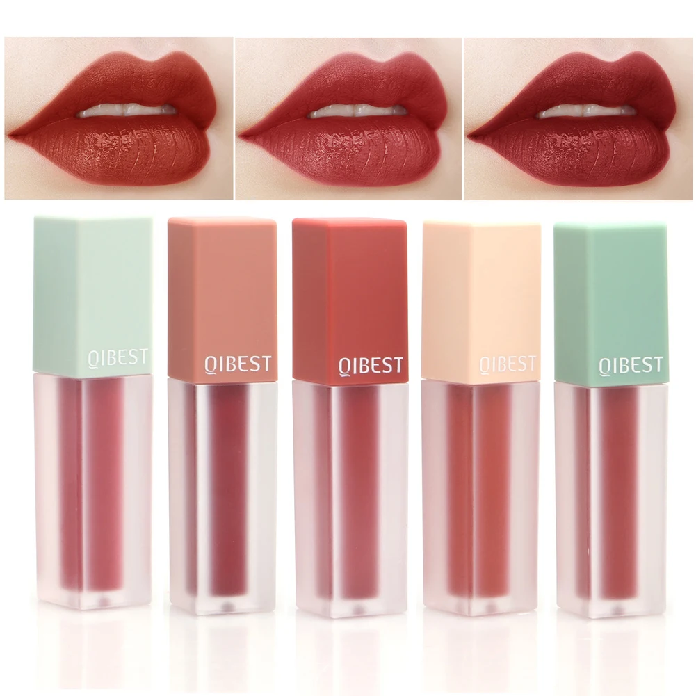 Qibest матовая помада блеск для губ Водонепроницаемый красный косметика Длительное