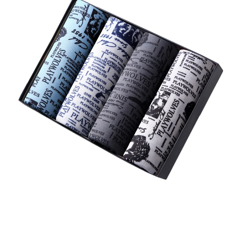 Трусы-боксеры мужские 4 шт./лот дышащие модные шорты с принтом нижнее белье -