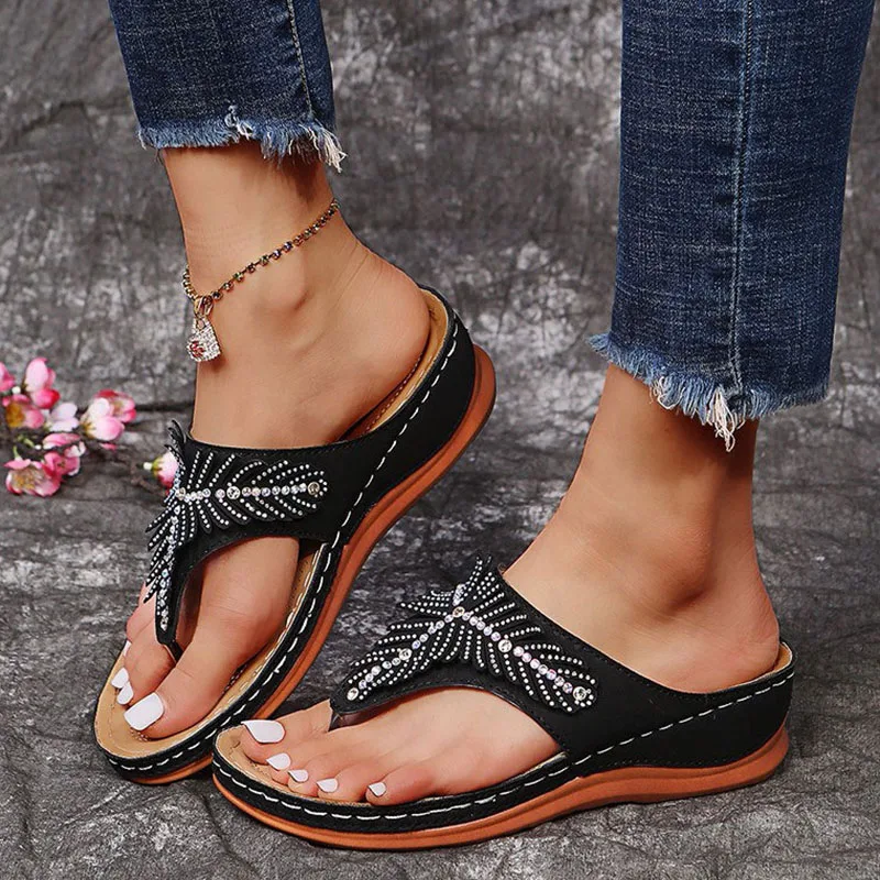 

Сандалии стразы в стиле ретро женские, босоножки на платформе, летняя пляжная обувь, шлепанцы, раньше