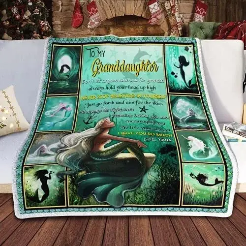 

Personalized Mermaid to My Granddaughter Blankets from Grandma Granddaughter Gifts