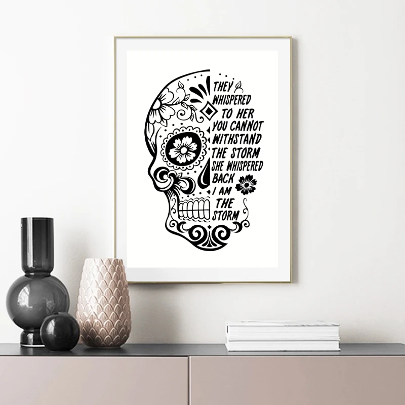 Сахарный принт с черепами современный постер положительной цитатой черно белый