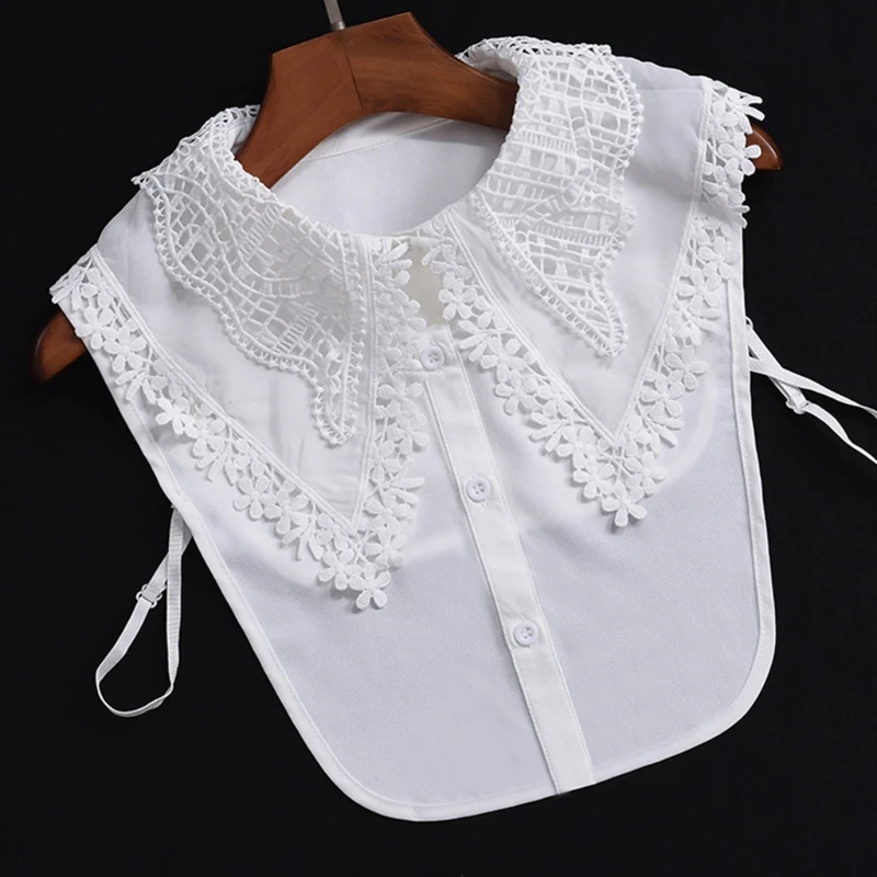 

Women Layered Lapel False Collar Hollow Floral Lace Chiffon Half Blouse Dickey N58F