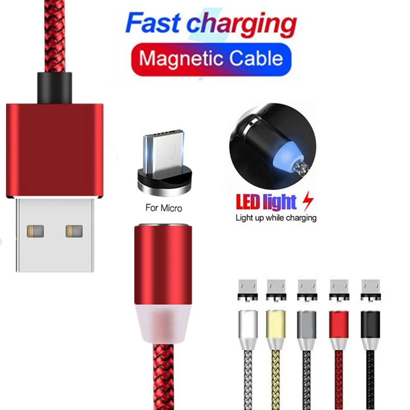 Магнитный кабель Micro USB 1 м для Huawei Y5 Y6 2017 Y9 2018 мобильный телефон на базе Android Samsung A6 A7