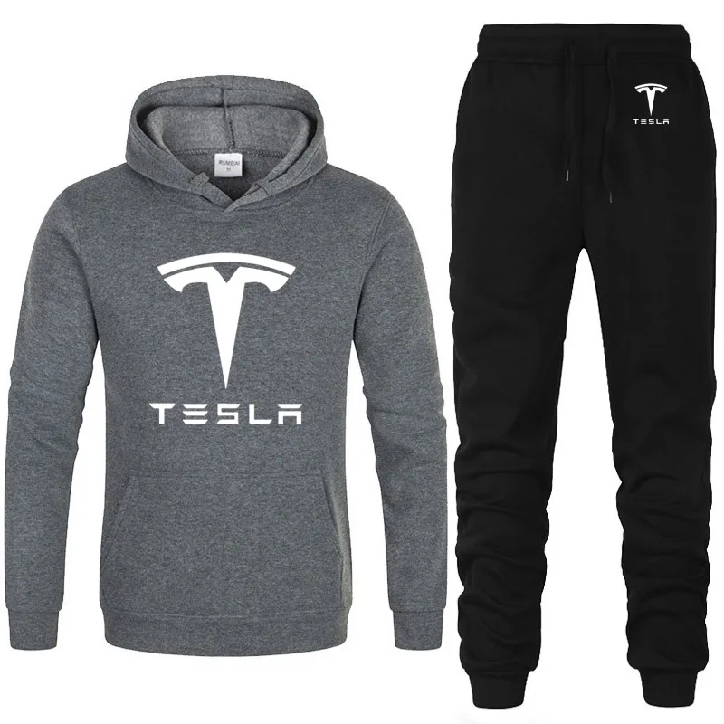 

2021 new Men's Hoodies Tesla car logo printing Spring Autumn New Fashion high quality cotton Casual Men's sweatshirt + sweatpant