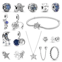 2021 new 925 sterling silver pan sparkling asymmetric star charm snake chain bracelet diy bead charm gift