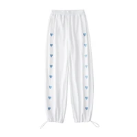 2022 white sweatpants women casual loose heart printed streetwear wide leg pants summer high waist harajuku trousers female