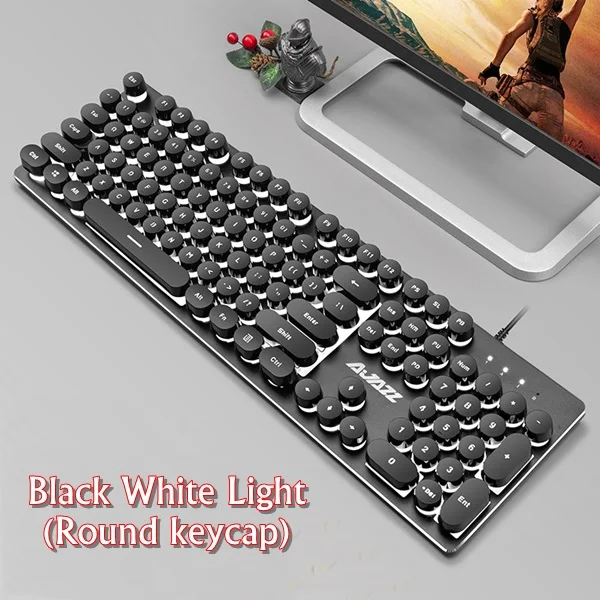 Black White Light Ajazz Warrior первое поколение Механическая Feel с подсветкой USB Проводная клавиатура металлическая панель, 19 неколлизионных клавиш компьютерная клавиатура - Цвет: Black White Light