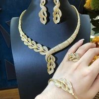 kellybola luxury high quality zircon geometric twist necklace bracelet earring ring 4pcs dubai female noble wedding jewelry set