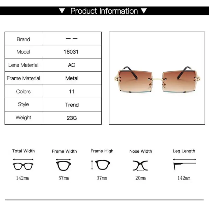 

2021 New women's Sunglasses square rimless Sunglasses rectangular sunglasses metal square sunglasses beach glasses dropshipping