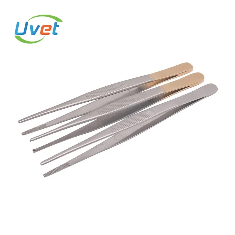 

Uvet 14cm 10pcs Stainless steel medical tissue forceps with hook with tooth animal pet tweezers Vet pet medical surgery tools