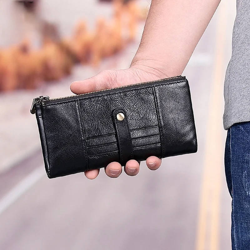 New style leather men's long wallet, fashion casual clutch bag, large capacity retro card holder