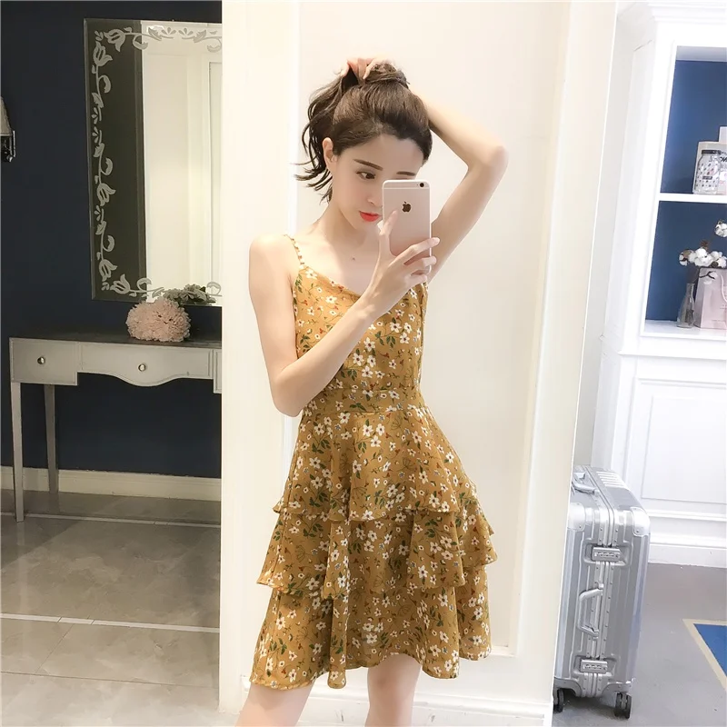 

Сексуальное женское платье на бретельках, шифоновое цветочное мини-платье, летние модные платья без рукавов с V-образным вырезом