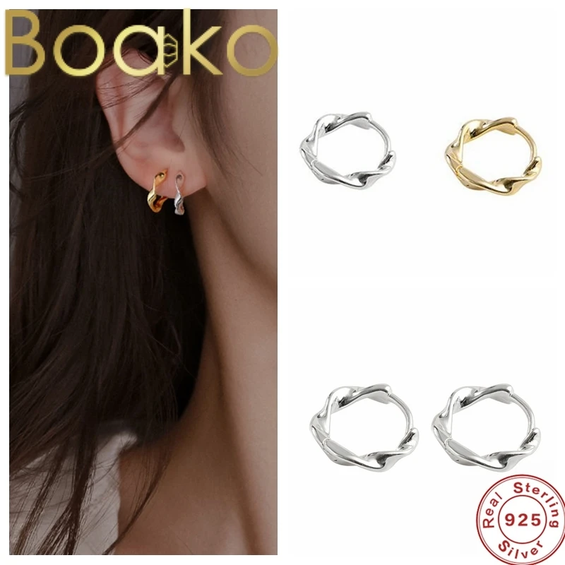 

BOAKO 925 Sterling Silver Hot Sale Korean Twisted Hoop Earrings Simple Temperament Exquisite Hot Semale Sexy Jewelry Gift C